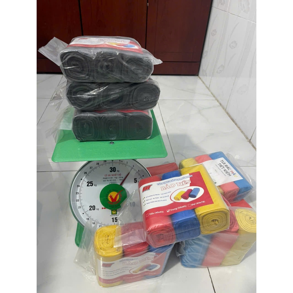 3 cuộn [1KG]  túi rác đen (Loại tốt), kích thước (tiểu, trung, đại) tự phân hủy