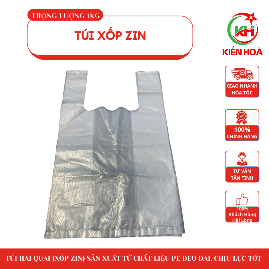 Túi xốp hai quai ZIN – được sản xuất từ nhựa PE nguyên sinh, dẻo dai, chịu lực tốt, khó rách [1KG]
