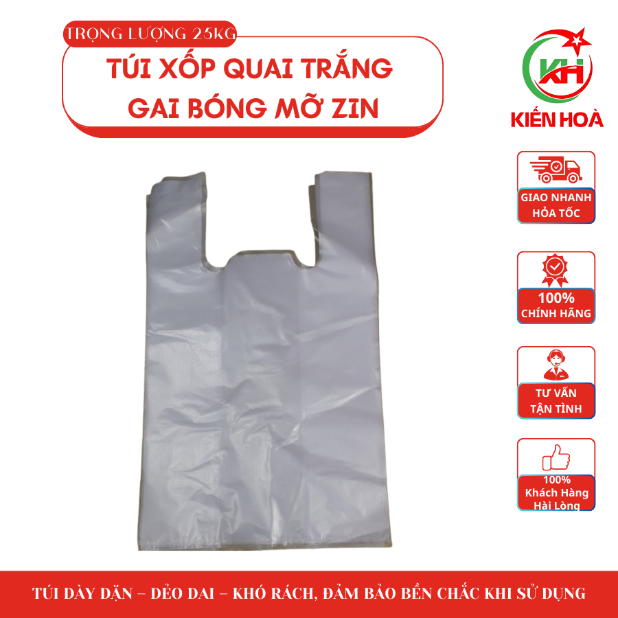 [SỈ BAO 25KG] Túi Xốp Quai Trắng Gai Bóng Mỡ Zin – Loại Tốt, Dày Đẹp, Đủ Size