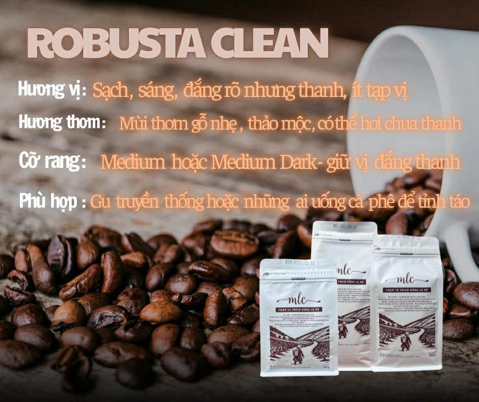 Cà phê pha phin 1 kg Robusta Clean từ MLC Coffee nguyên chất, rang mộc, nhà trồng, nhà rang, nhà làm, chạm là thích uống là mê