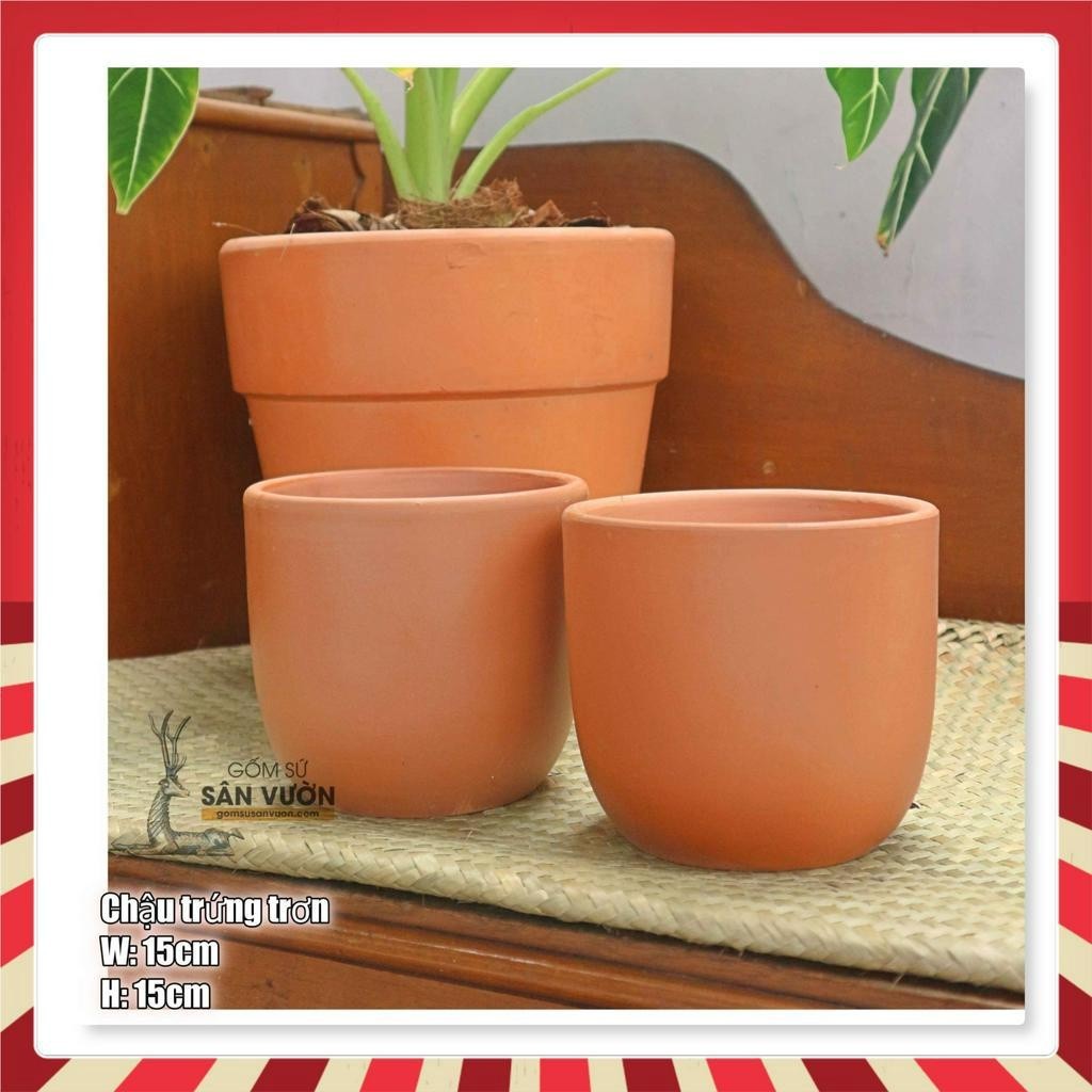 Chậu Gốm Đất Nung Dáng Trứng Trơn - Gốm Sứ Sân Vườn