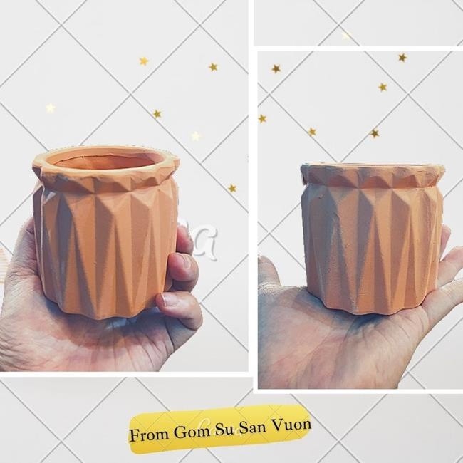 Chậu Gốm Đất Nung Dáng Trứng Vân Kim Cương - Gốm Sứ Sân Vườn