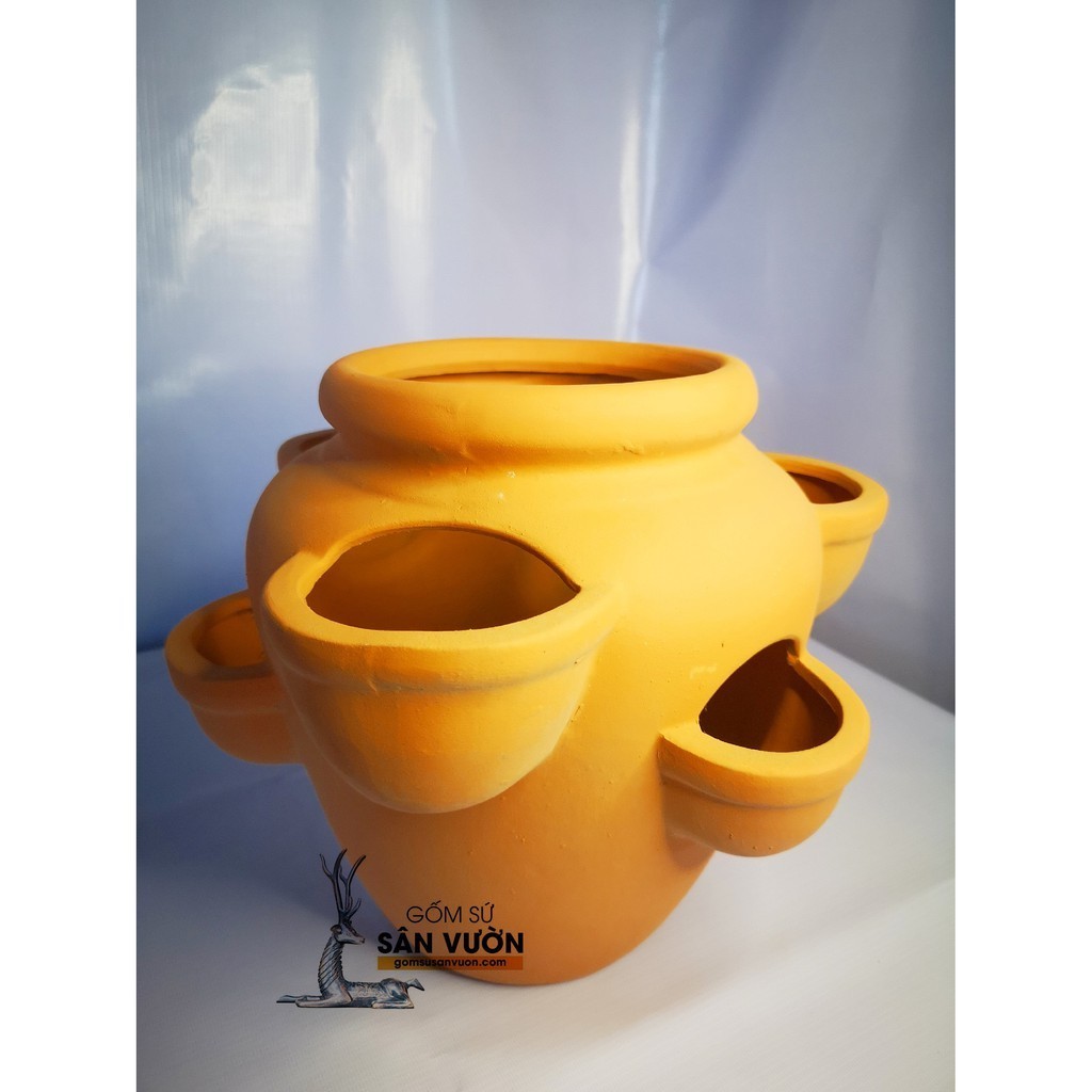 Chậu Gốm Đất Nung Túi Lớn 5 Lỗ - Gốm Sứ Sân Vườn