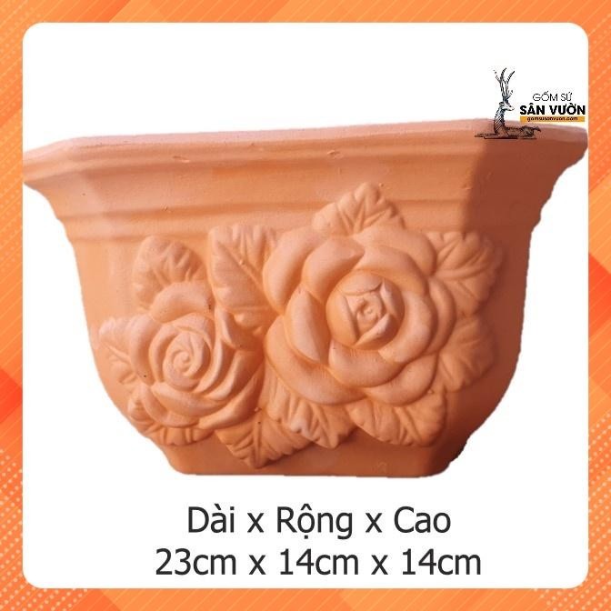 Chậu Treo Trồng Cây Gốm Đất Nung Áp Tường, Vân Hoa Hồng, Size NHỎ - Gốm Sứ Sân Vườn