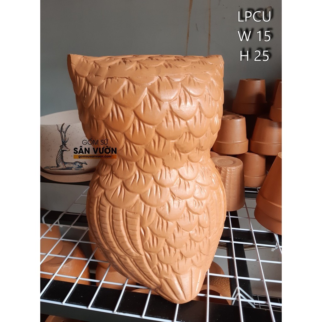 Tượng Đất Nung Hình Con Cú Mèo - Gốm Sứ Sân Vườn