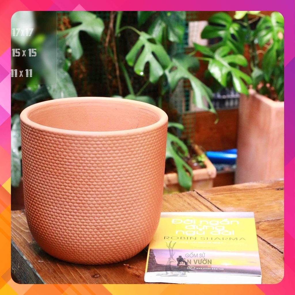 Chậu Gốm Đất Nung Dáng Trứng Vân Da Rắn Size 17 x 17 cm - Gốm Sứ Sân Vườn