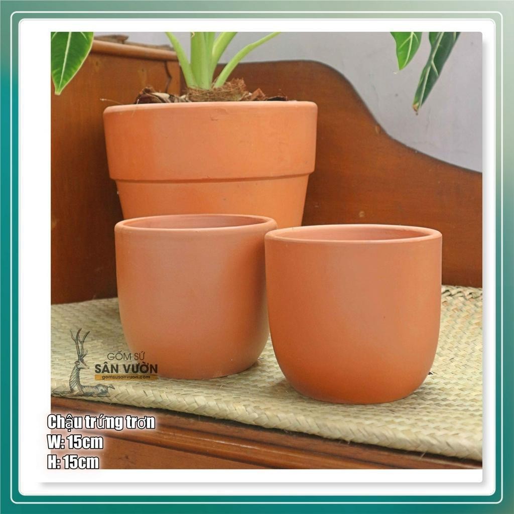 Chậu Gốm Đất Nung Dáng Trứng Trơn - Gốm Sứ Sân Vườn