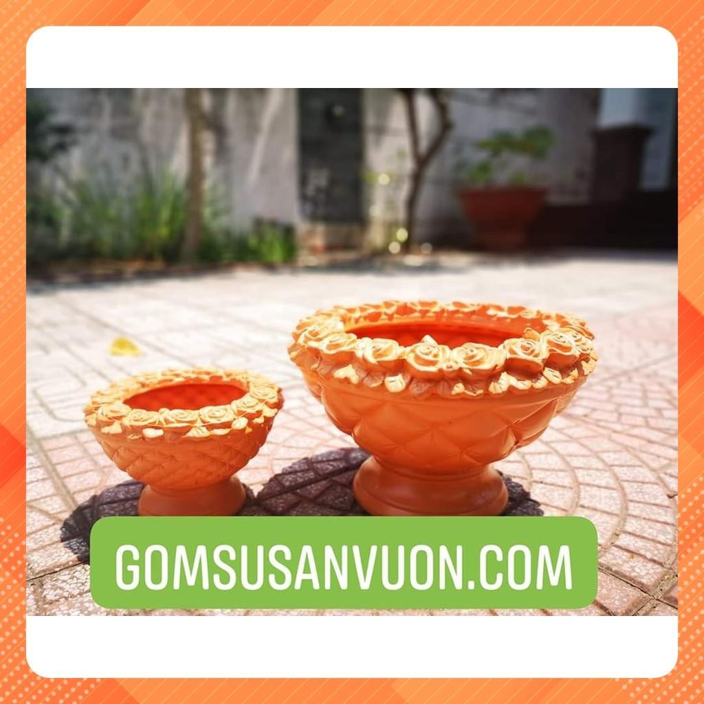 Chậu Gốm Đất Nung Viền Hoa Hồng - Gốm Sứ Sân Vườn