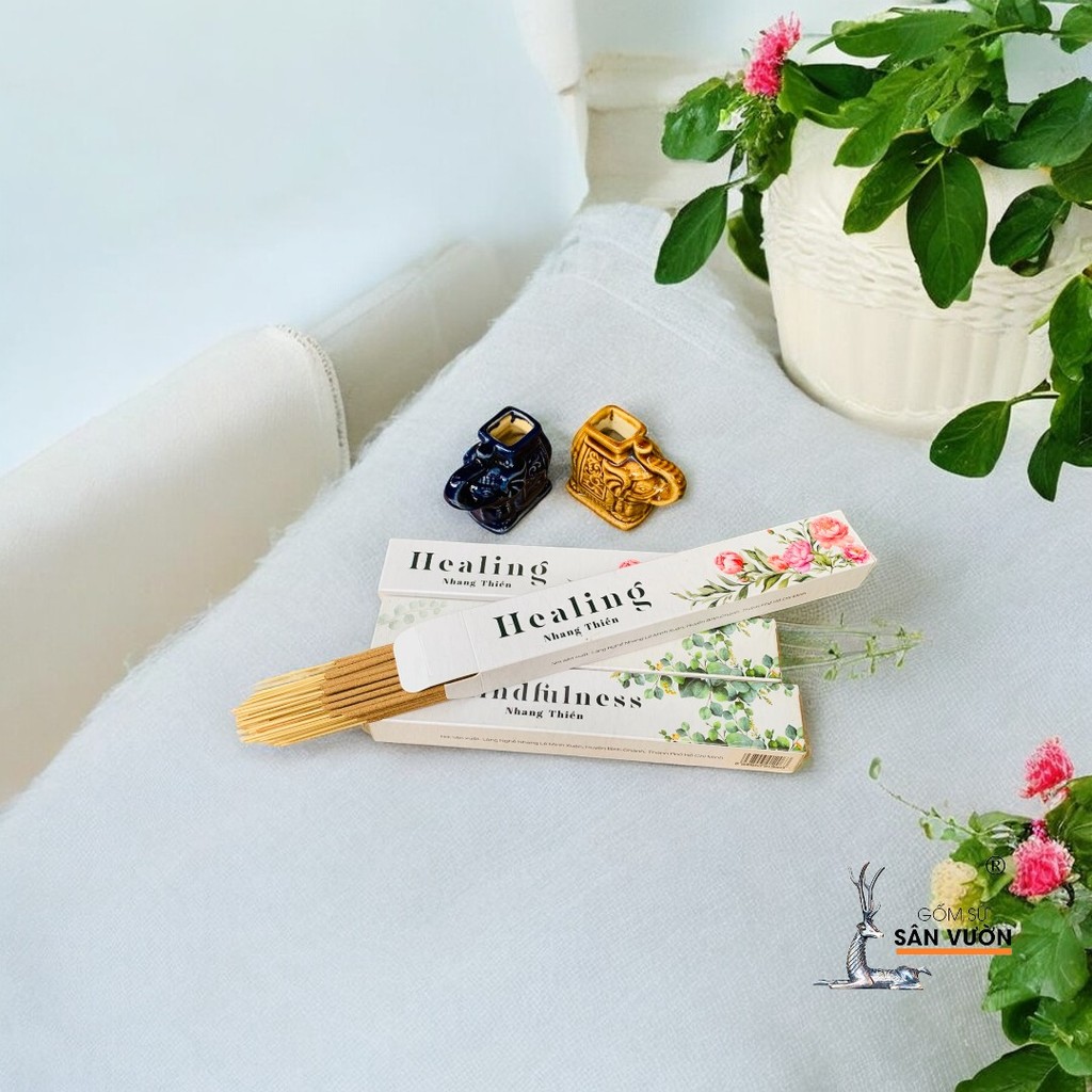 Combo Đế Gốm Cắm Nhang Và Nhang Thiền Thảo Mộc - Gốm Sứ Sân Vườn