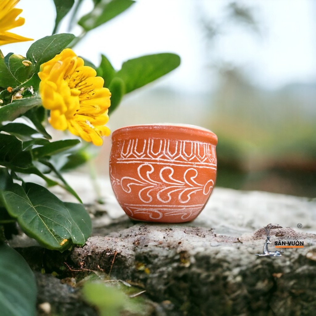 Chậu Gốm Đất Nung Trồng Cây Dáng Chum Vân Hoa - Gốm Sứ Sân Vườn