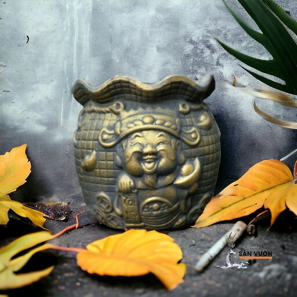 Chậu Gốm Đất Nung Hình Thần Tài - Gốm Sứ Sân Vườn