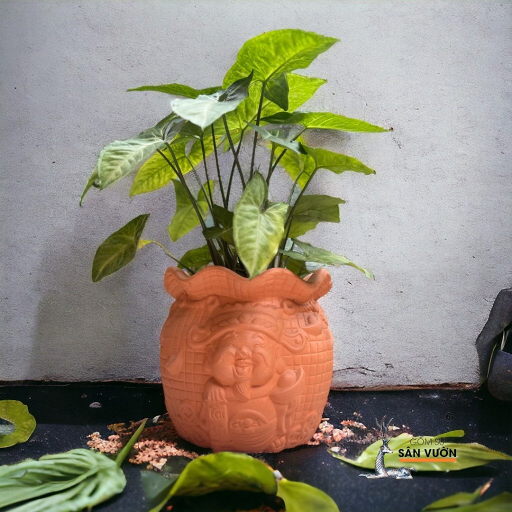 Chậu Gốm Đất Nung Hình Thần Tài - Gốm Sứ Sân Vườn
