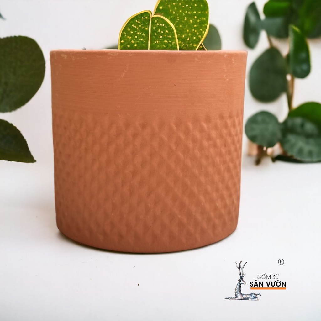 Chậu Gốm Đất Nung Vân Trụ Kim Cương  - Gốm Sứ Sân Vườn