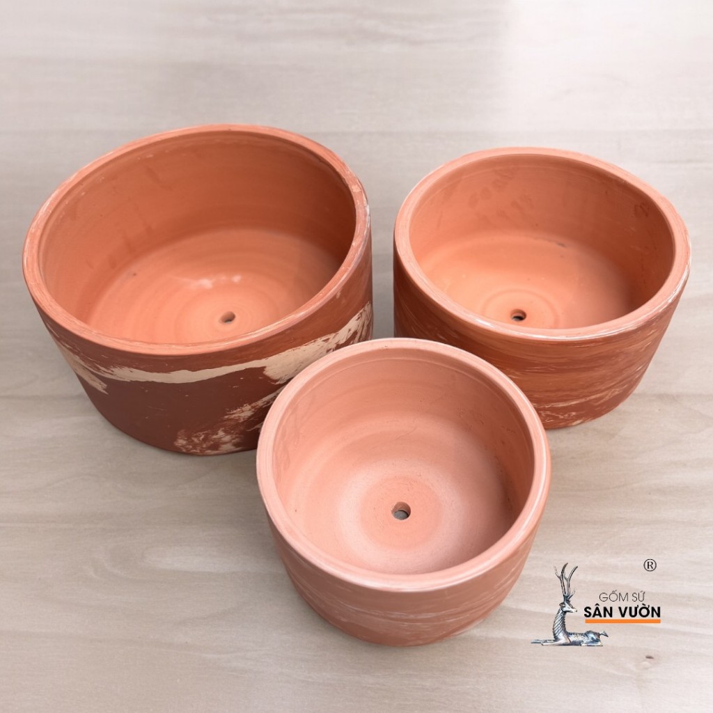 Chậu Gốm Đất Nung Dáng Trụ Lùn Trơn / Loang / Cắt Rối - Gốm Sứ Sân Vườn