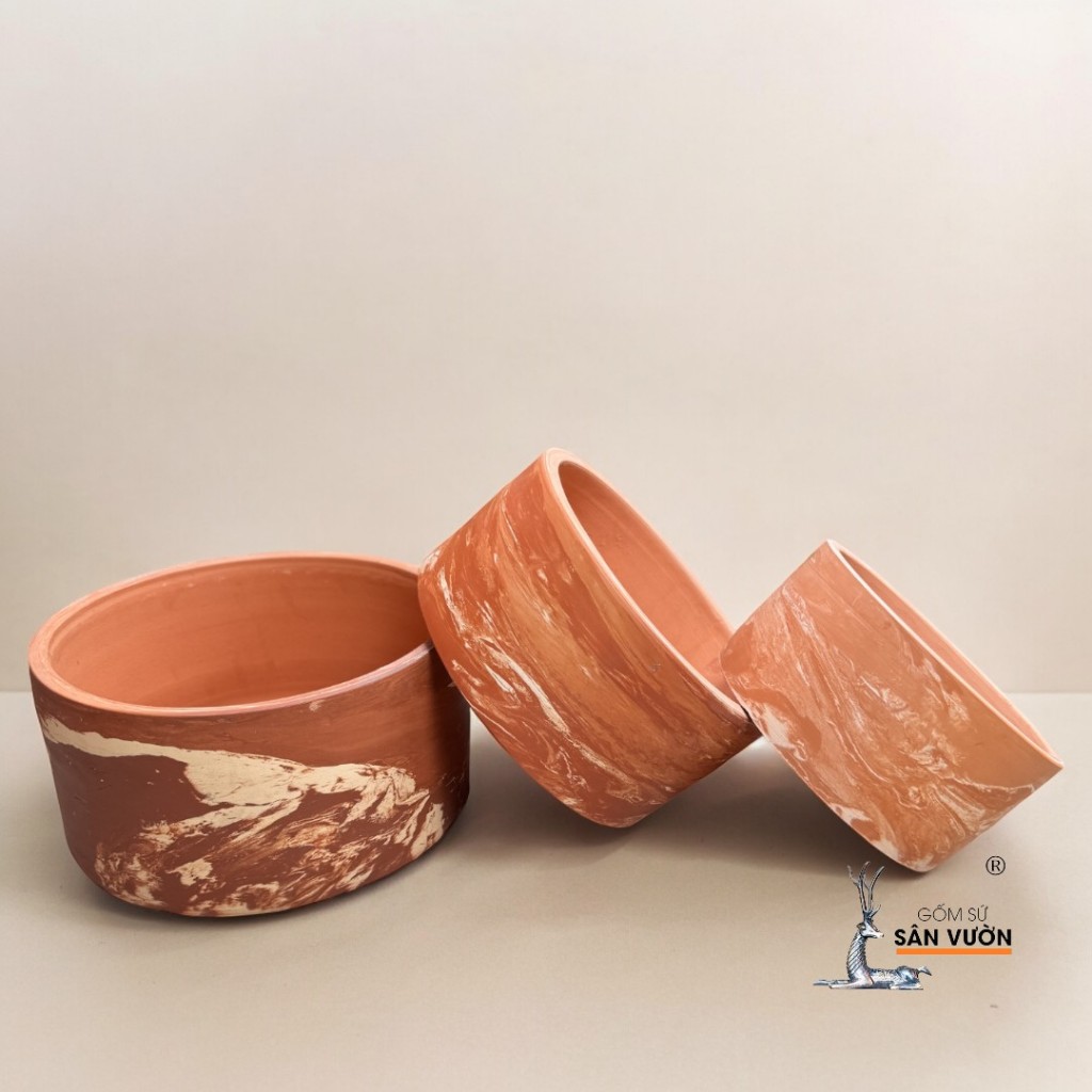 Chậu Gốm Đất Nung Dáng Trụ Lùn Trơn / Loang / Cắt Rối - Gốm Sứ Sân Vườn
