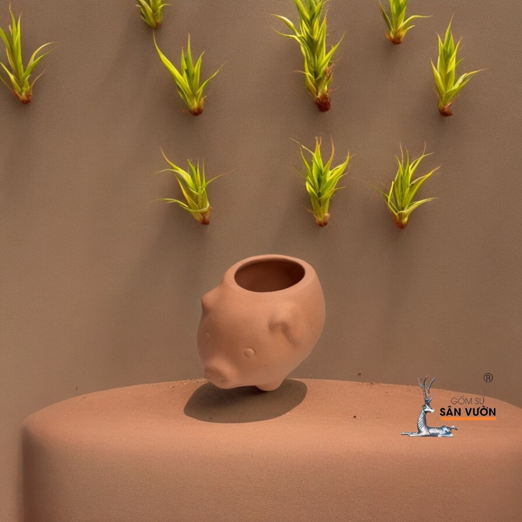 Chậu Gốm Đất Nung Hình Heo Con Mini - Gốm Sứ Sân Vườn