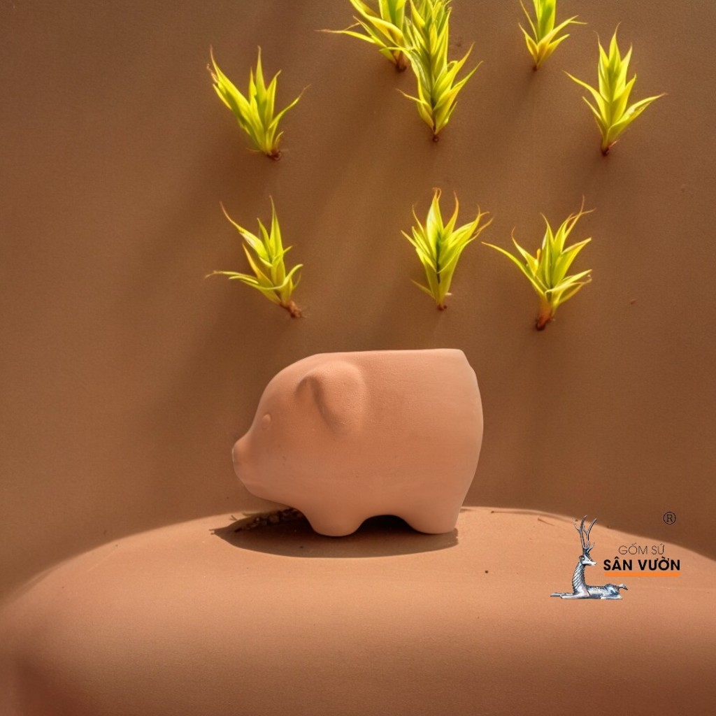 Chậu Gốm Đất Nung Hình Heo Con Mini - Gốm Sứ Sân Vườn