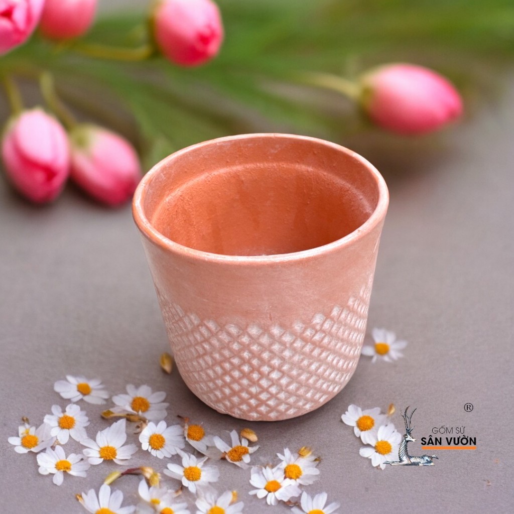 Chậu Gốm Đất Nung Vân Trụ Kim Cương  - Gốm Sứ Sân Vườn
