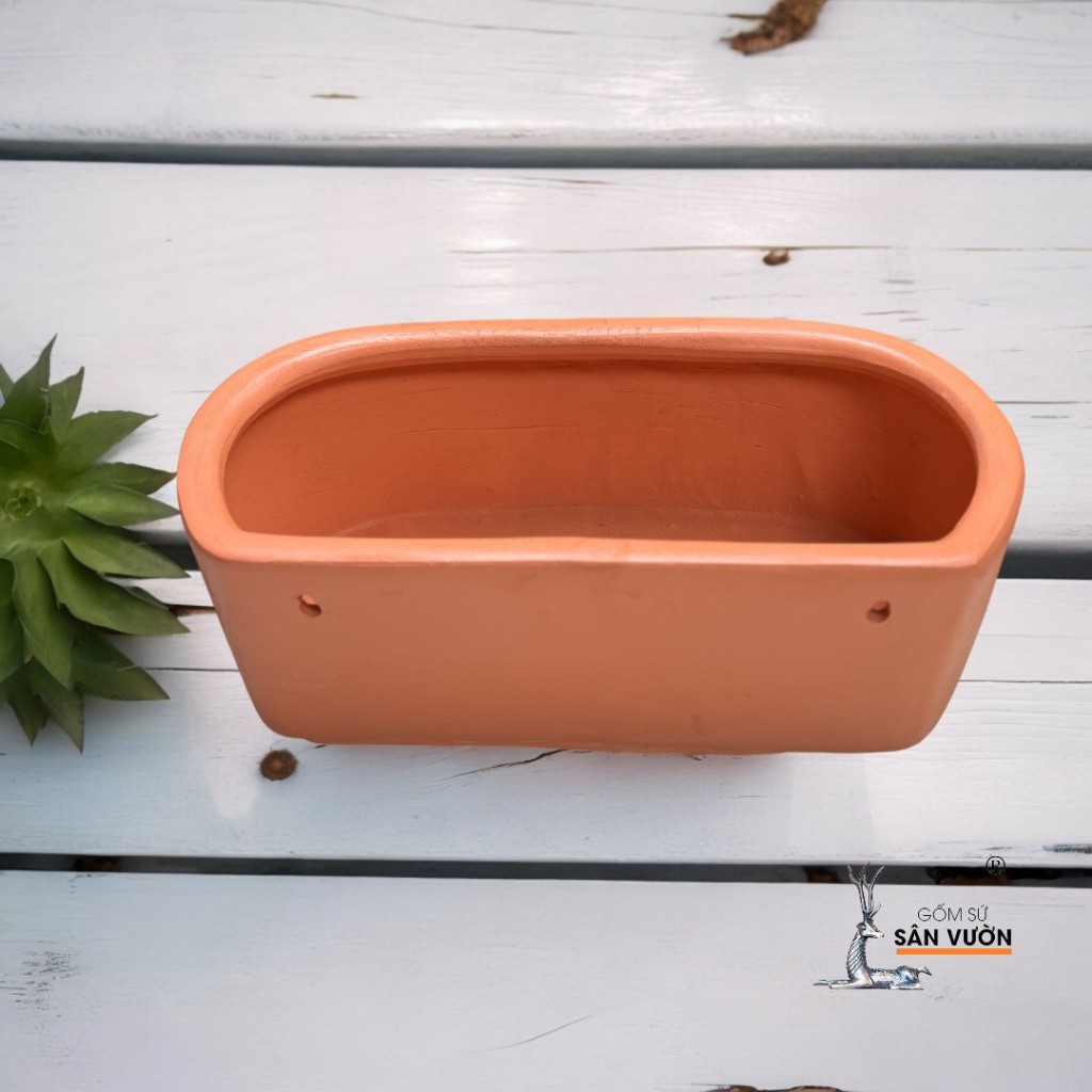 Chậu Treo Ốp Tường Gốm Đất Nung Hình Chữ Nhật Tròn - Gốm Sứ Sân Vườn
