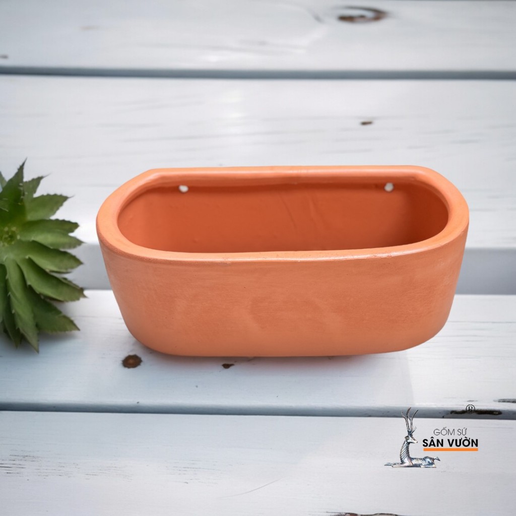 Chậu Treo Ốp Tường Gốm Đất Nung Hình Chữ Nhật Tròn - Gốm Sứ Sân Vườn