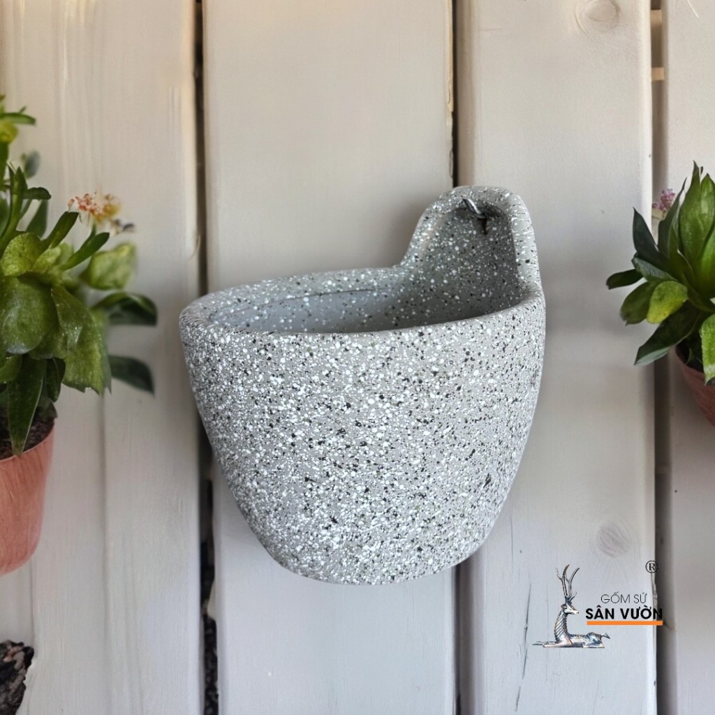 Chậu Treo Gốm Đất Nung Dáng Trứng Dẹp, Trơn - Gốm Sứ Sân Vườn