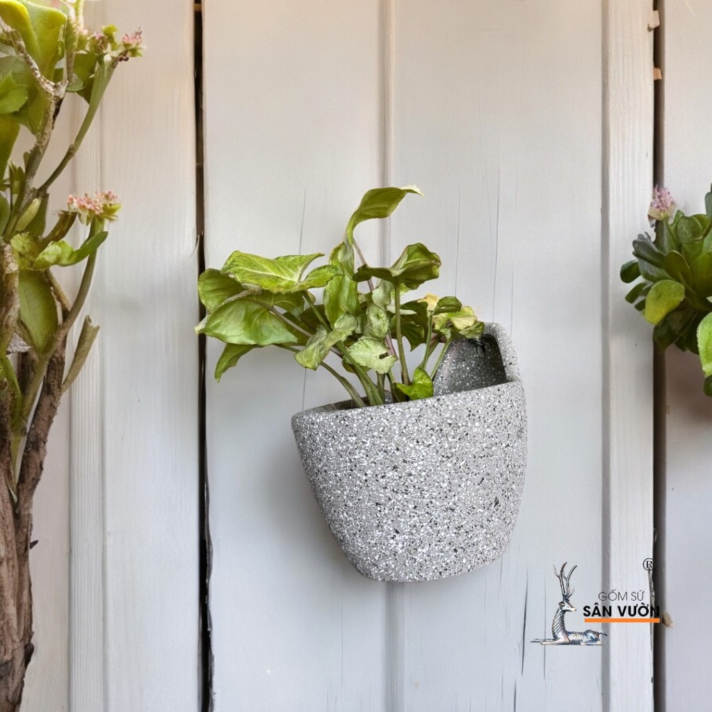 Chậu Treo Gốm Đất Nung Dáng Trứng Dẹp, Trơn - Gốm Sứ Sân Vườn