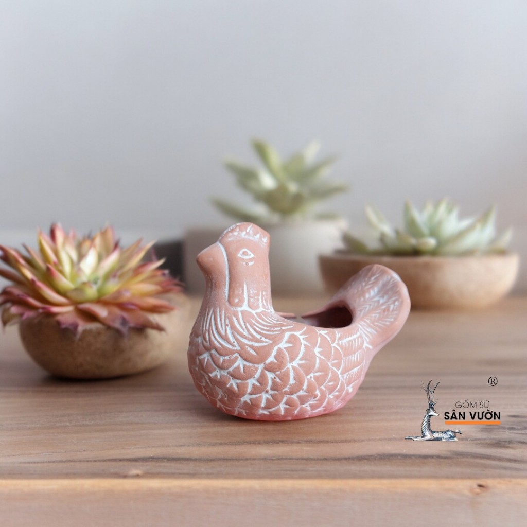 Chậu Gốm Đất Nung Hình Con Gà Mái Nhỏ - Gốm Sứ Sân Vườn