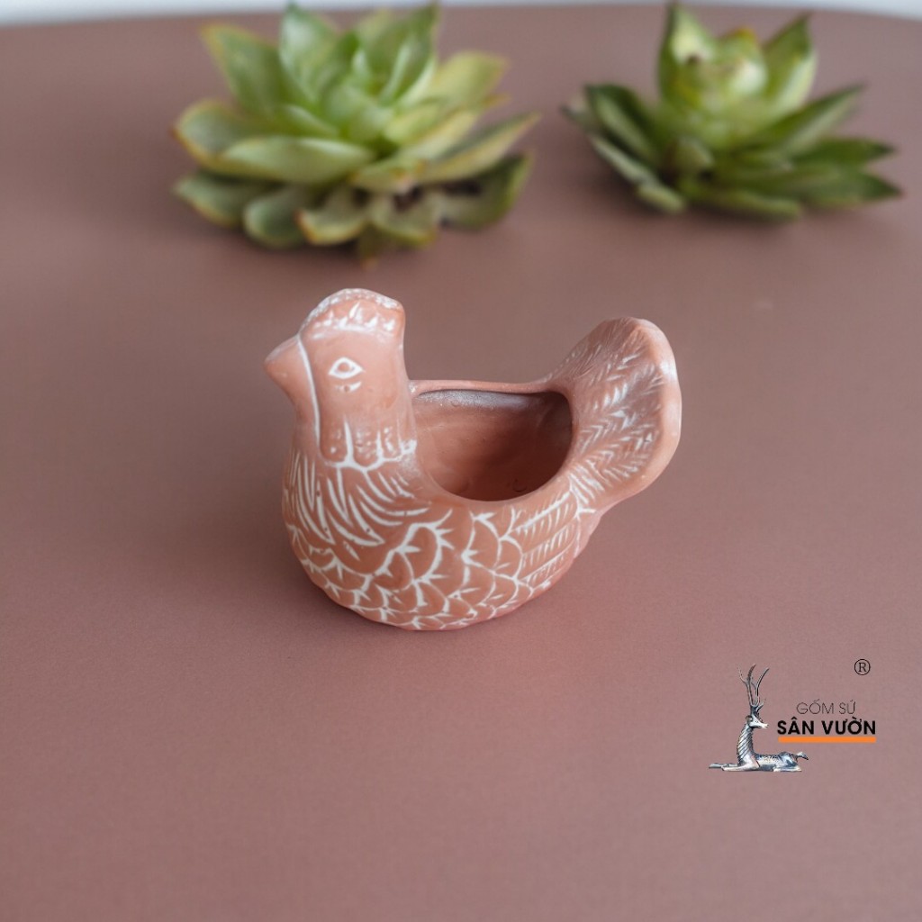 Chậu Gốm Đất Nung Hình Con Gà Mái Nhỏ - Gốm Sứ Sân Vườn