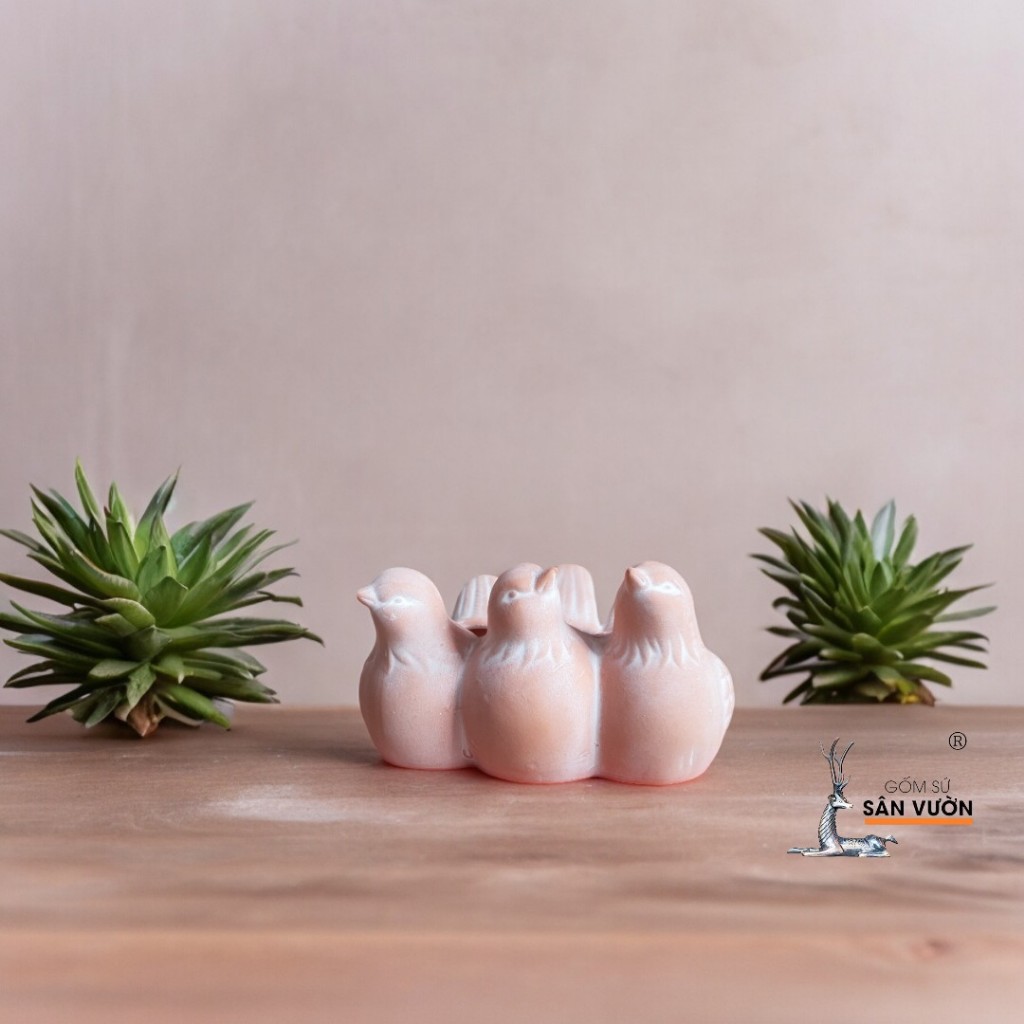 Chậu Gốm Đất Nung Hình 3 Chú Chim - Gốm Sứ Sân Vườn