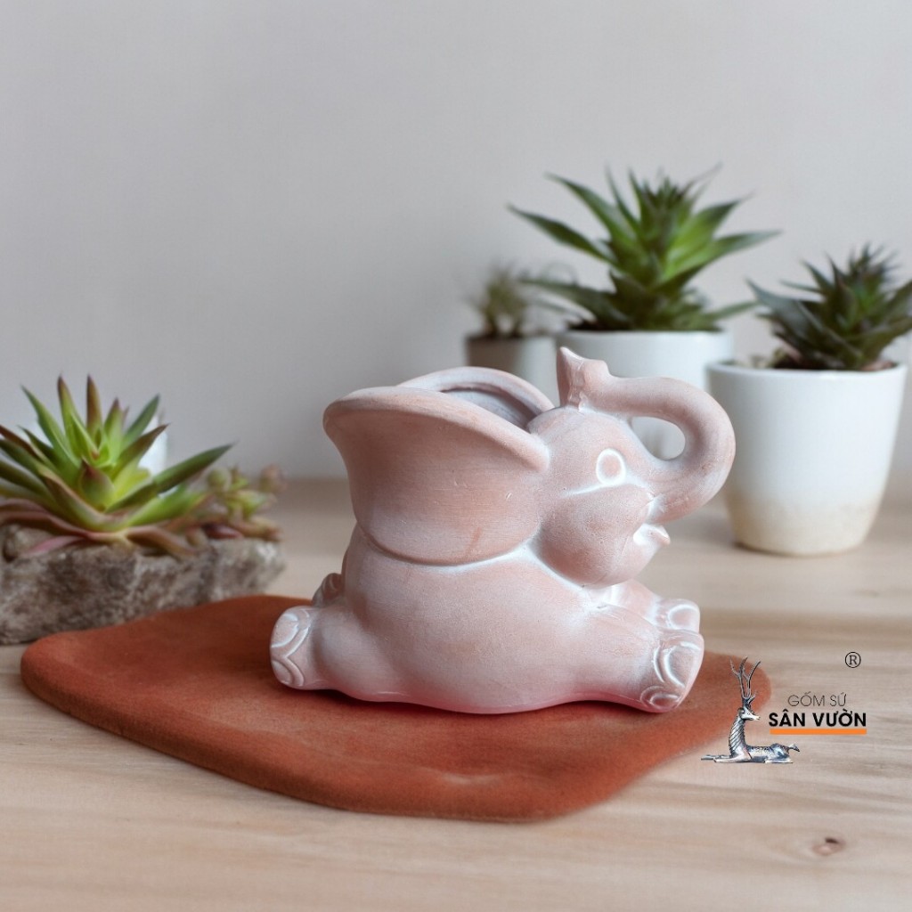 Chậu Gốm Đất Nung Hình Chú Voi Nằm - Gốm Sứ Sân Vườn