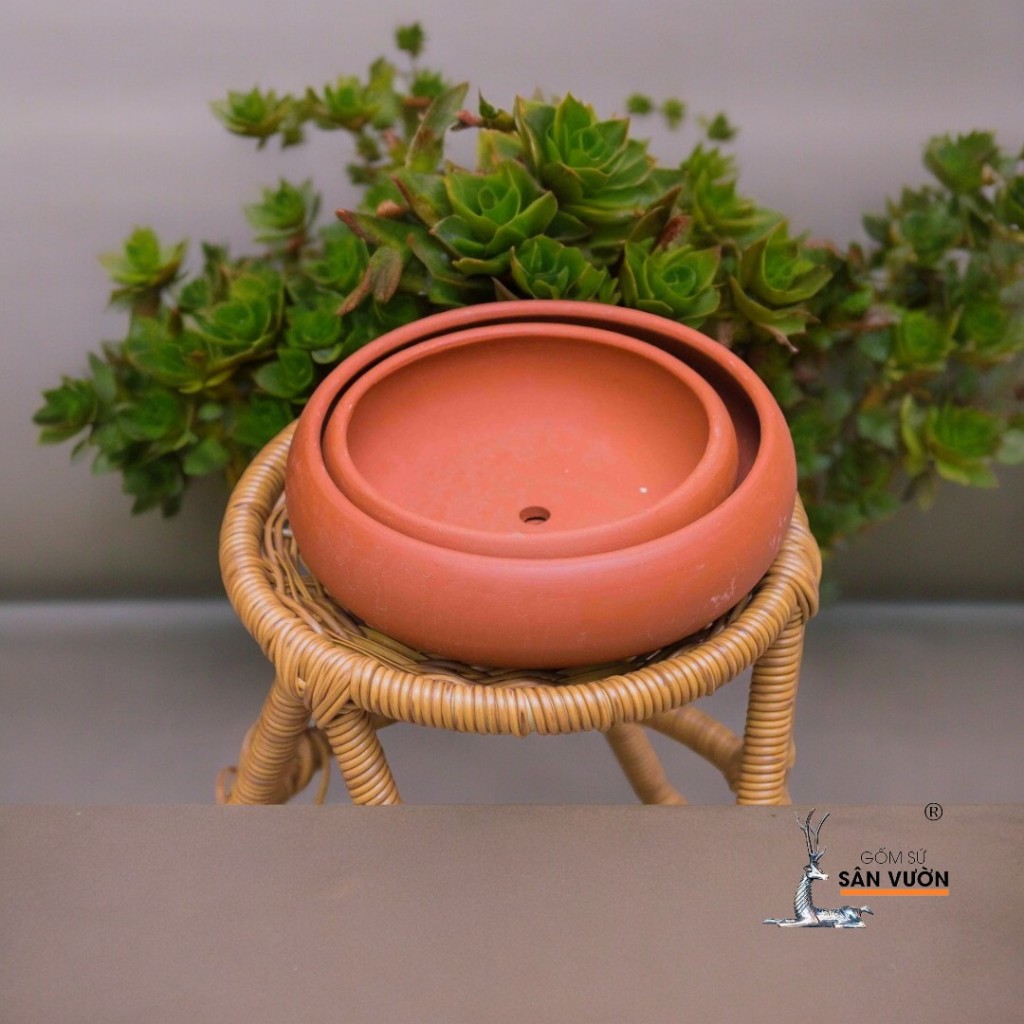 Bộ 2 Chậu Gốm Đất Nung Thau Lùn - Gốm Sứ Sân Vườn