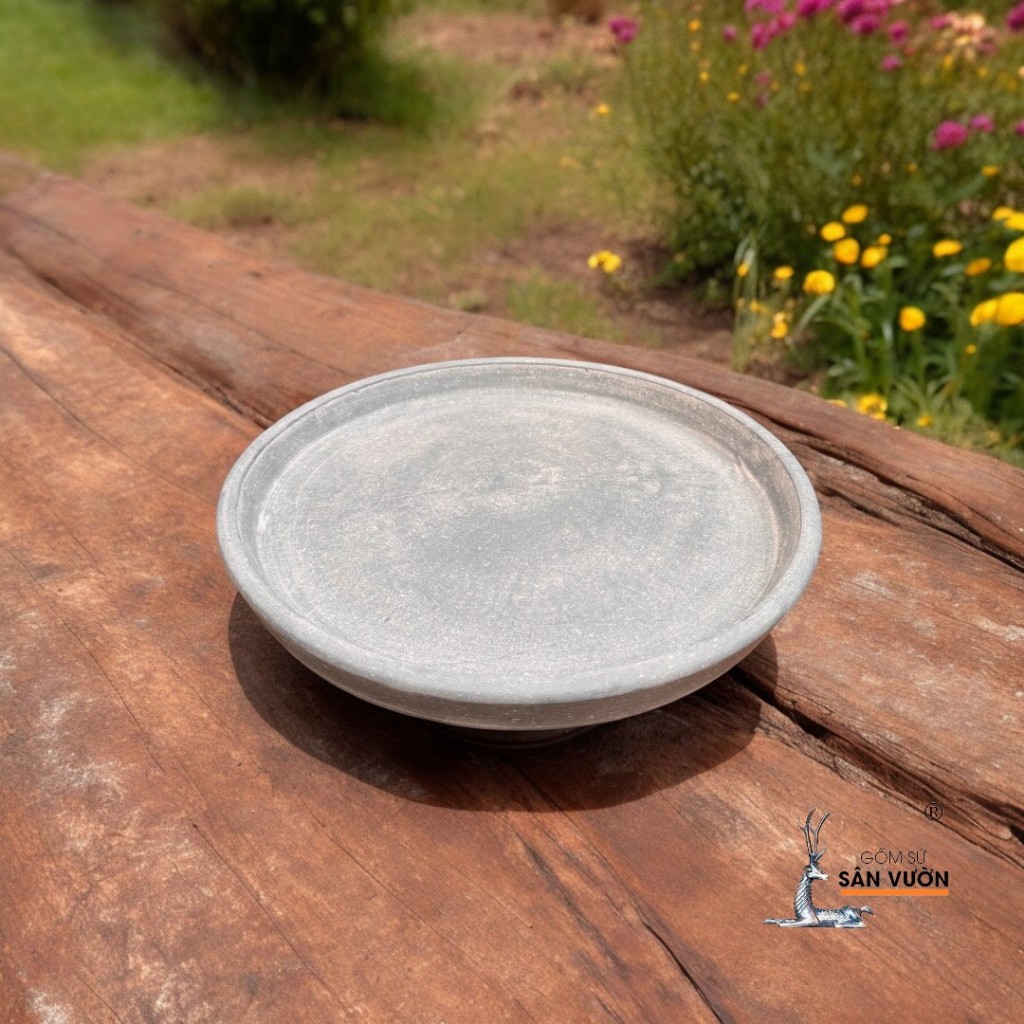 Đĩa Lót Chậu Gốm Đất Nung Sơn Wax Xám - Gốm Sứ Sân Vườn
