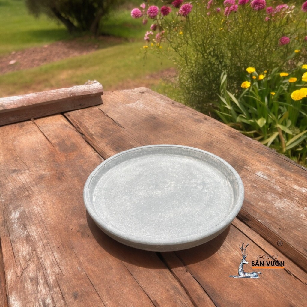 Đĩa Lót Chậu Gốm Đất Nung Sơn Wax Xám - Gốm Sứ Sân Vườn