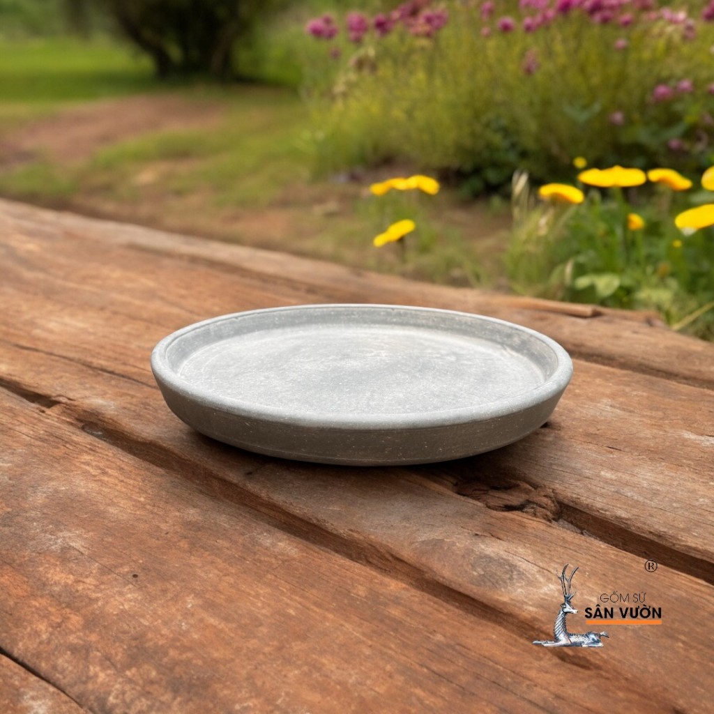 Đĩa Lót Chậu Gốm Đất Nung Sơn Wax Xám - Gốm Sứ Sân Vườn