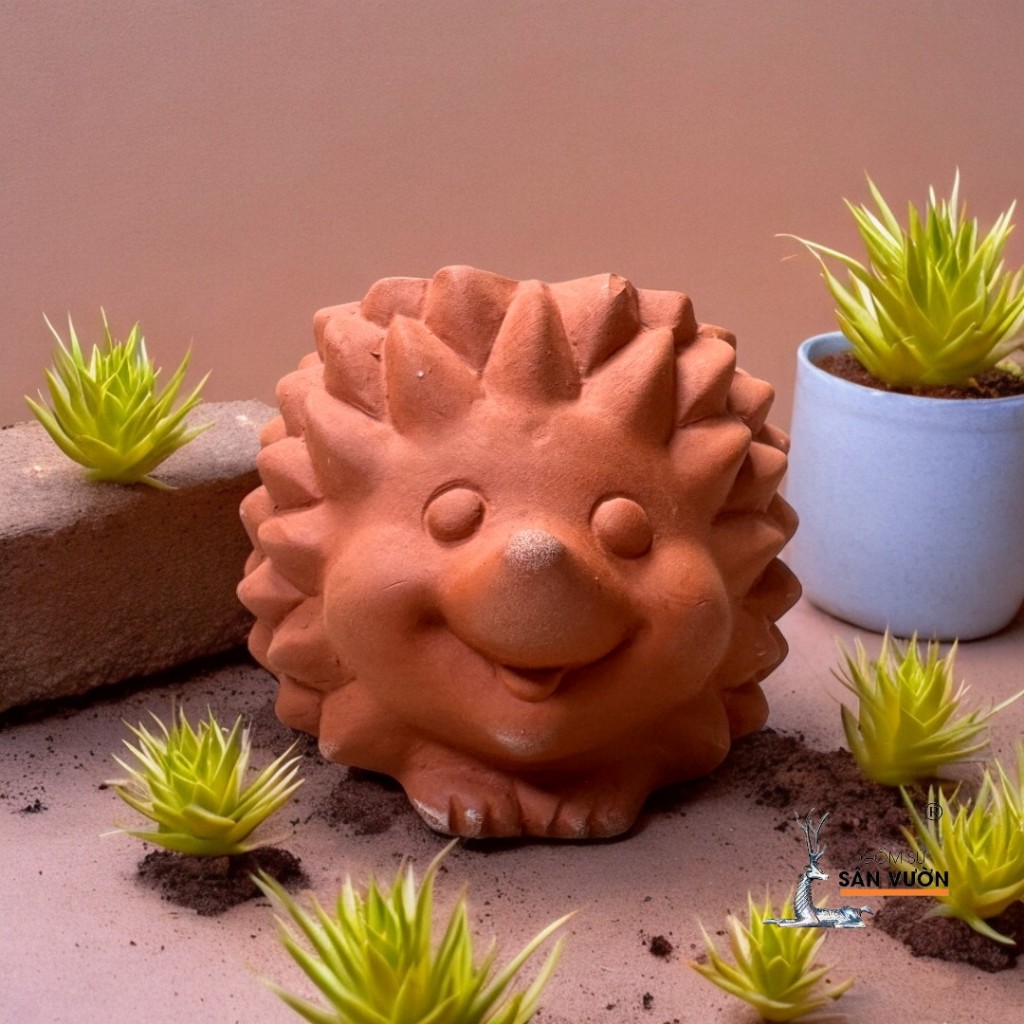 Chậu Gốm Đất Nung Hình Gia Đình Nhím - Gốm Sứ Sân Vườn - Trồng Sen Đá
