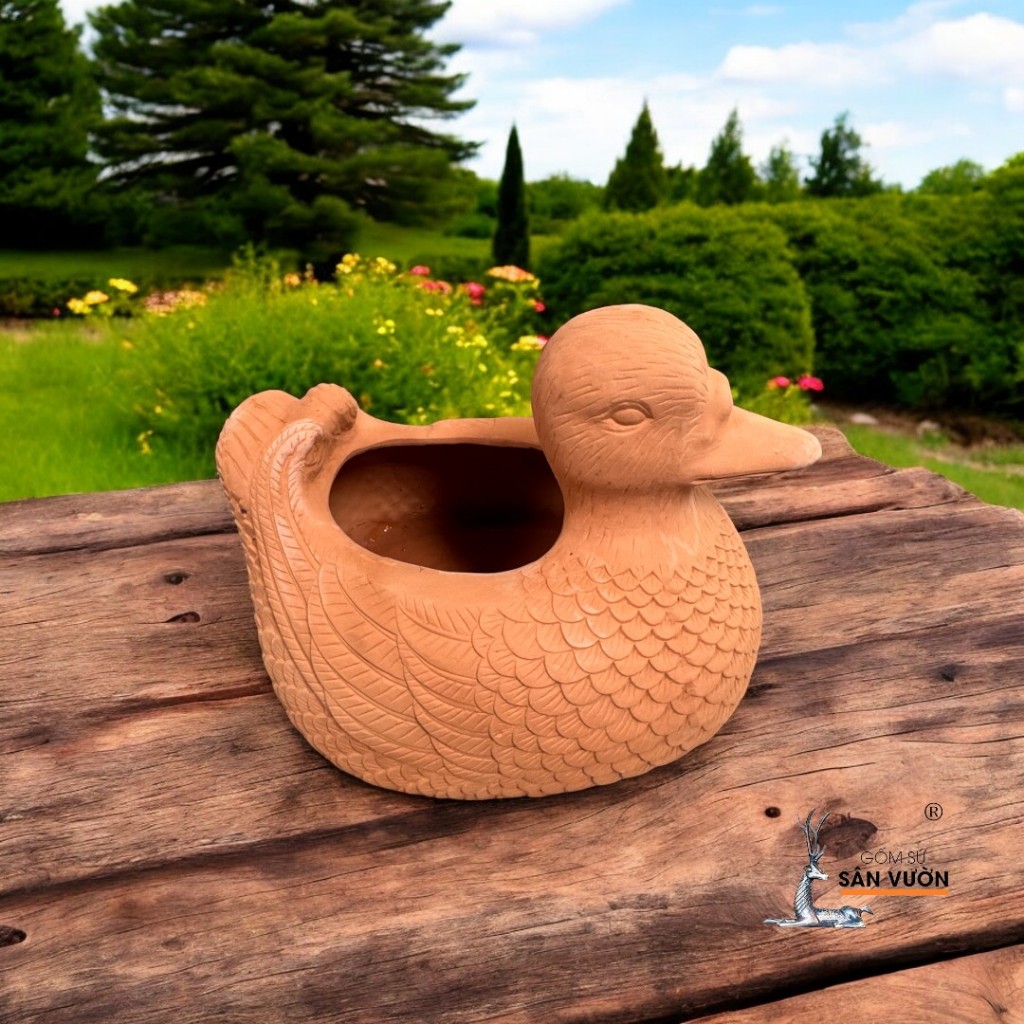 Chậu Gốm Đất Nung Hình Con Vịt Ducky - Gốm Sứ Sân Vườn