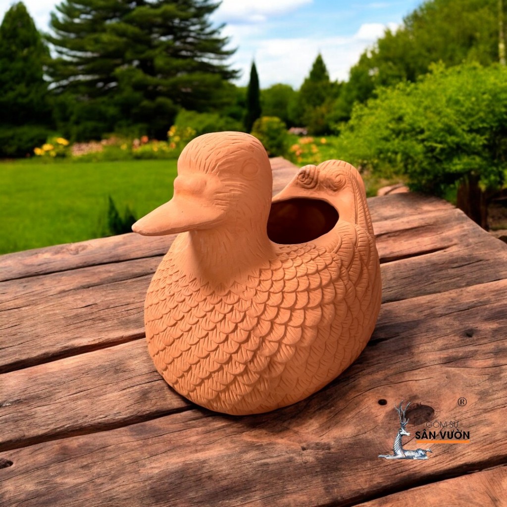 Chậu Gốm Đất Nung Hình Con Vịt Ducky - Gốm Sứ Sân Vườn