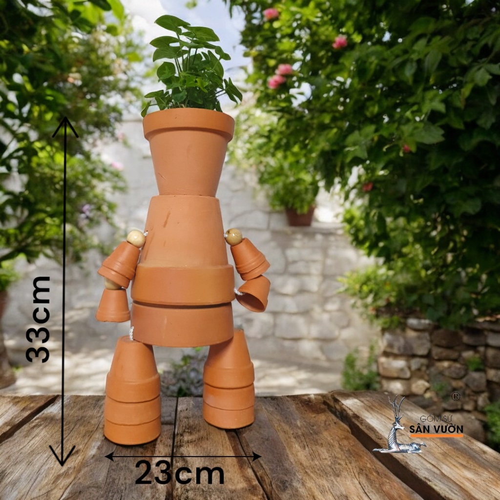 Chậu Gốm Đất Nung Hình Người Potman - Gốm Sứ Sân Vườn