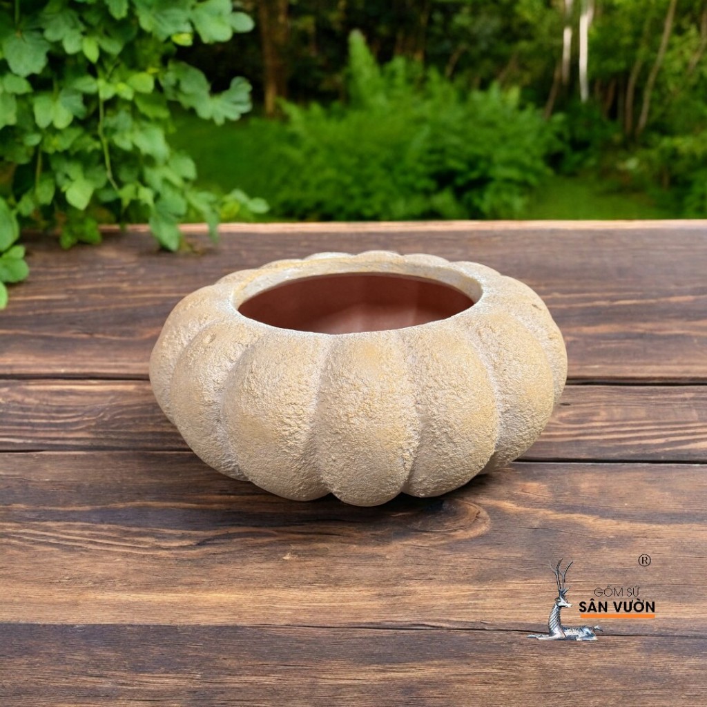 Chậu Treo Dây Gốm Đất Nung Hình Bí Ngô - Gốm Sứ Sân Vườn