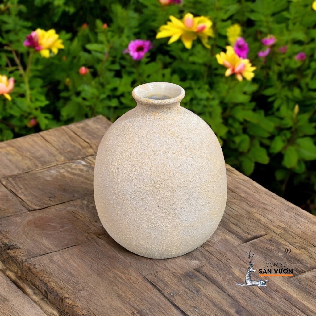 Bình Gốm Đất Nung Sơn Màu Dáng Bầu Tròn - Gốm Sứ Sân Vườn
