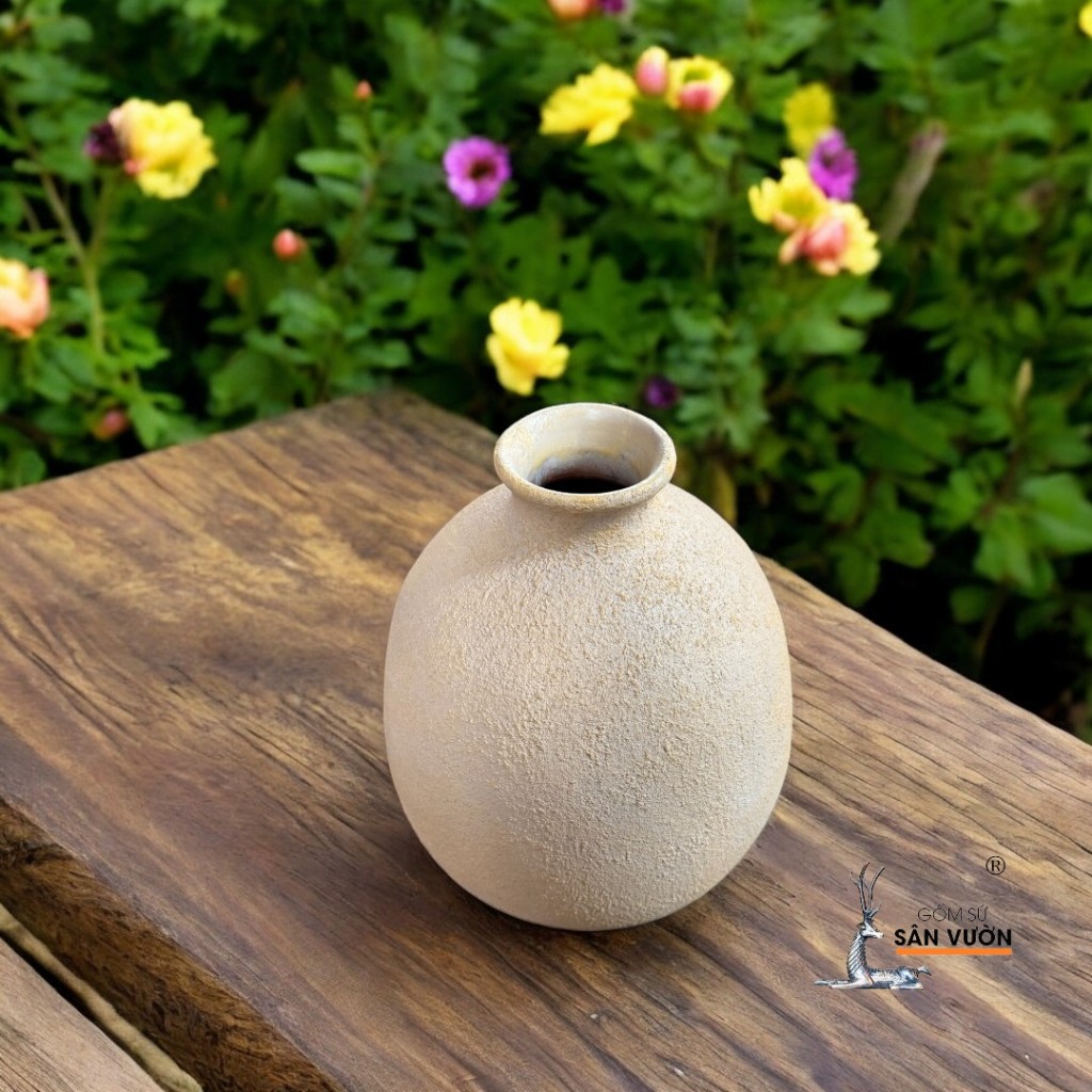 Bình Gốm Đất Nung Sơn Màu Dáng Bầu Tròn - Gốm Sứ Sân Vườn