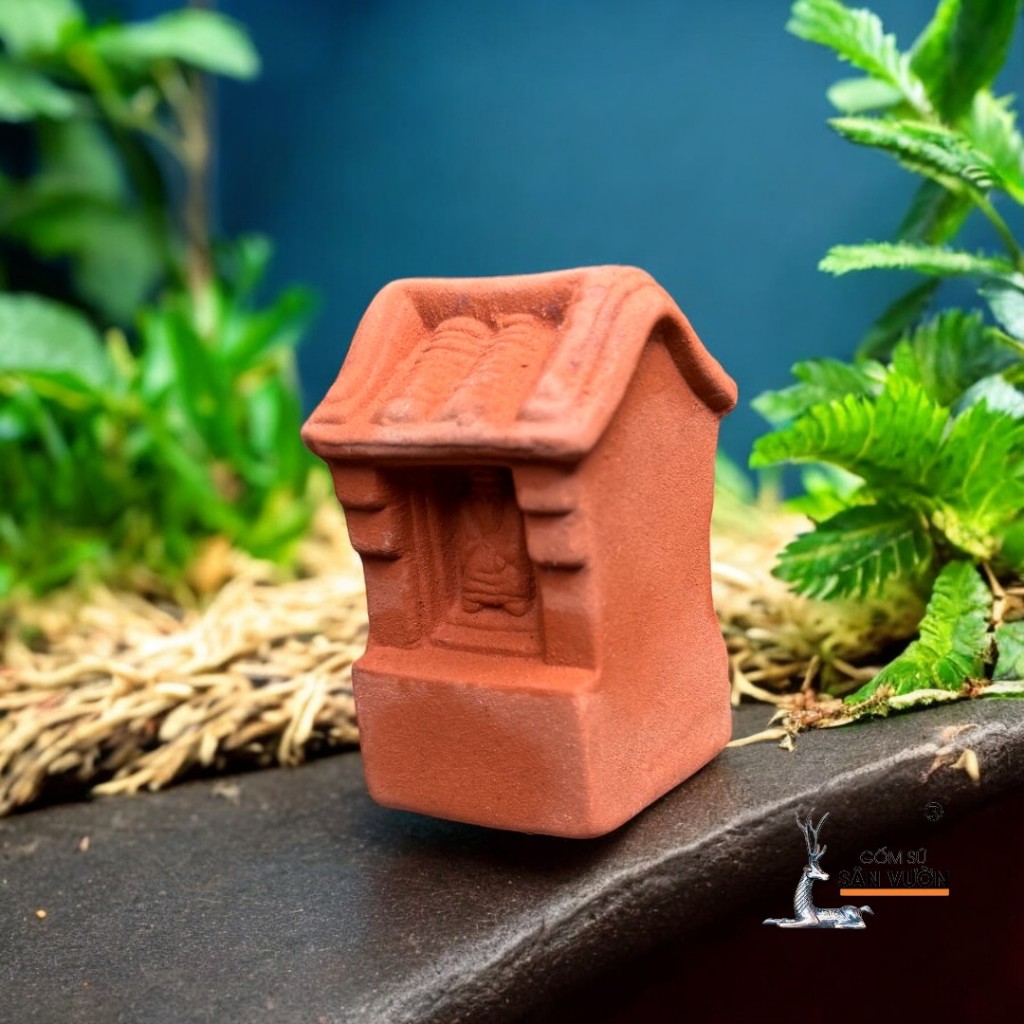 Tiểu Cảnh Thuỷ Sinh Gốm Đất Nung Hình Ngôi Đền - Gốm Sứ Sân Vườn