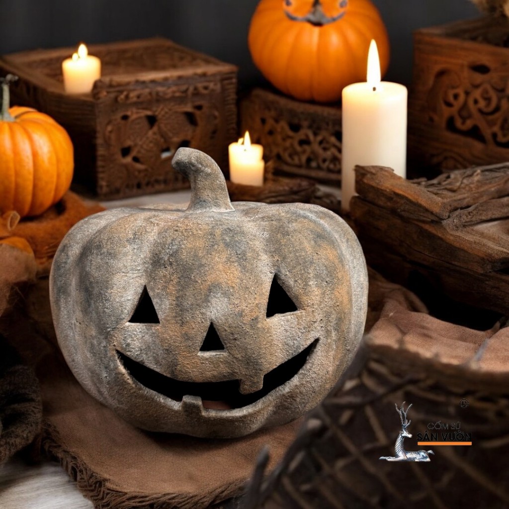 Tượng Gốm Đất Nung Bí Ngô Lùn PumKin - Gốm Sứ Sân Vườn