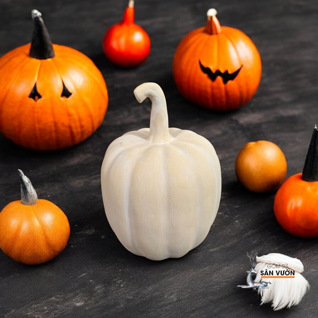 Tượng Gốm Đất Nung Hình Bí Ngô Halloween ( Size Cao ) - Gốm Sứ Sân Vườn