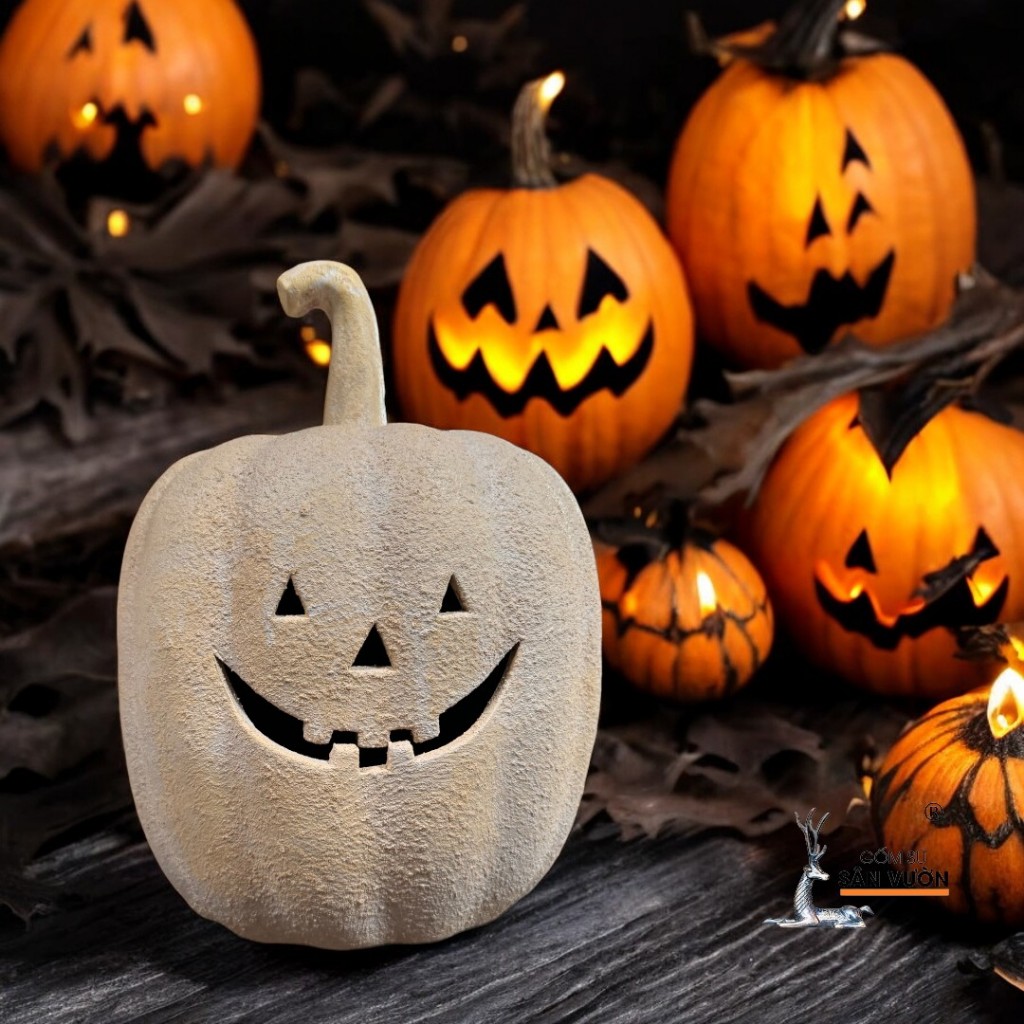 Tượng Gốm Đất Nung Hình Bí Ngô Halloween ( Size Cao ) - Gốm Sứ Sân Vườn