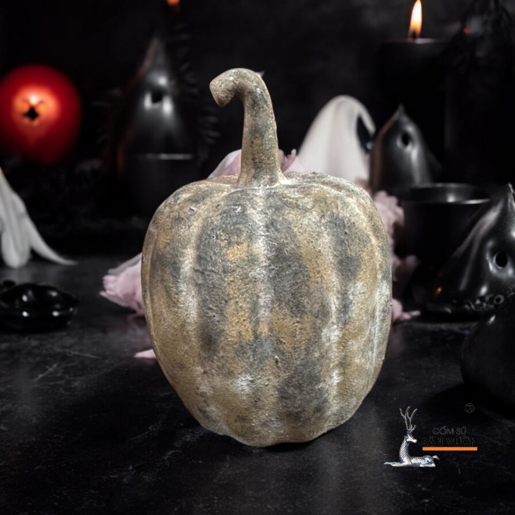 Tượng Gốm Đất Nung Hình Bí Ngô Halloween ( Size Cao ) - Gốm Sứ Sân Vườn