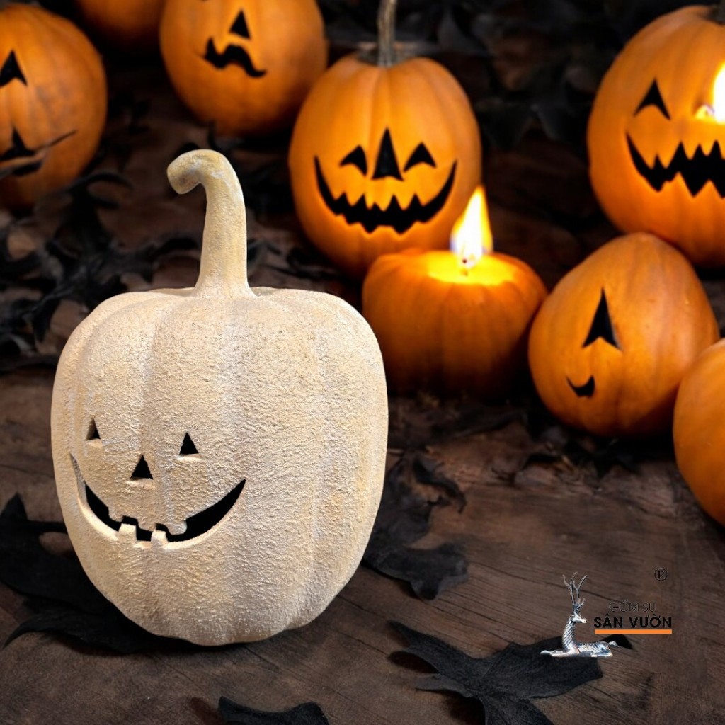 Tượng Gốm Đất Nung Hình Bí Ngô Halloween ( Size Cao ) - Gốm Sứ Sân Vườn