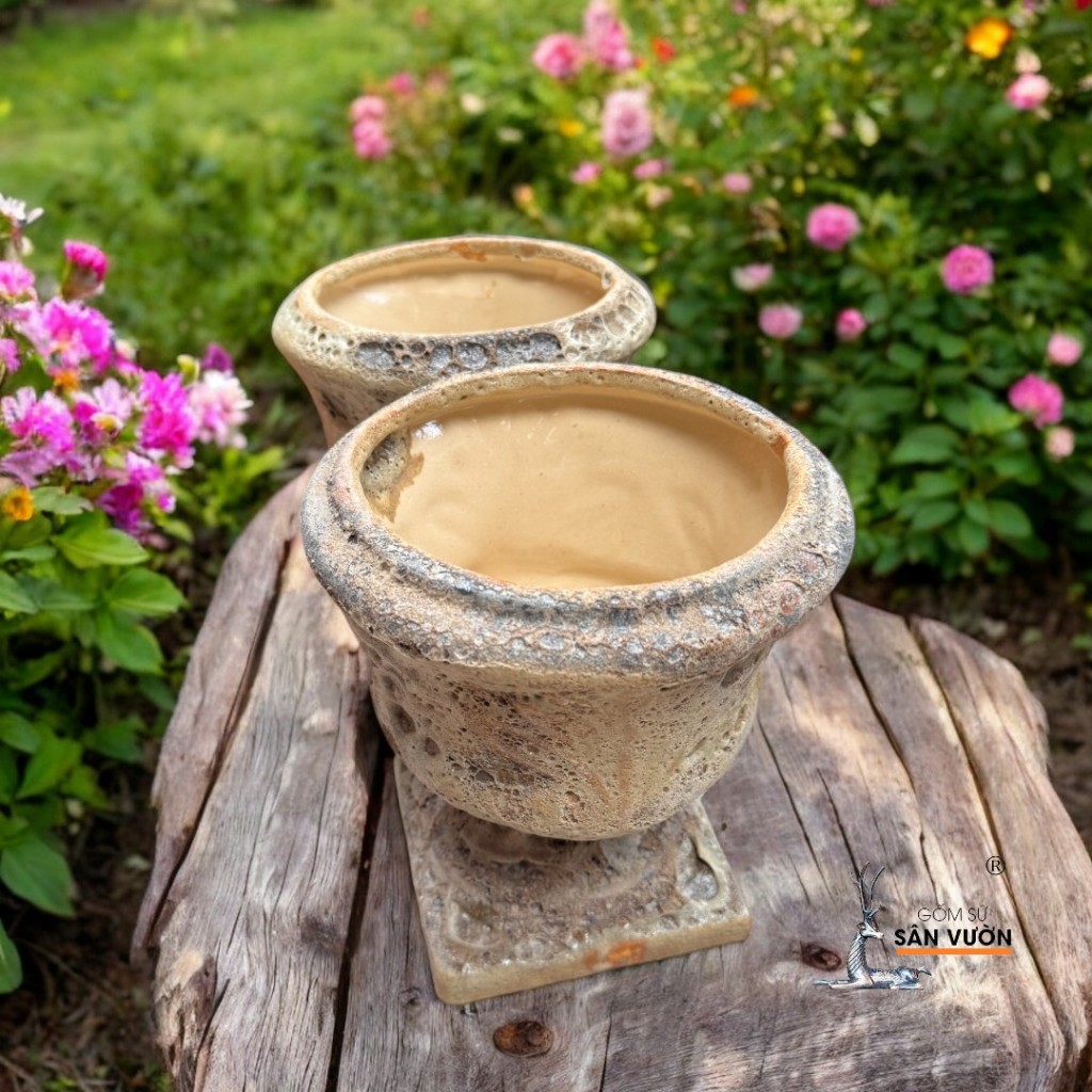 Chậu Cúp Gốm Men Sôi Cao - Gốm Sứ Sân Vườn - Trồng Sen Đá Xương Rồng