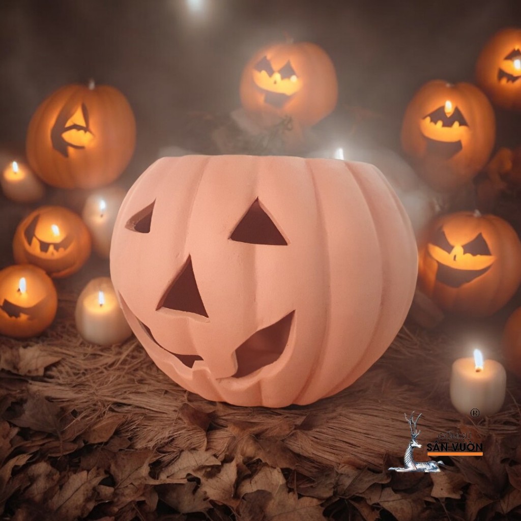 Tượng Gốm Đất Nung Hình Bí Ngô Halloween - Gốm Sứ Sân Vườn - Tượng Decor Sự Kiện, Lễ Hội Halloween