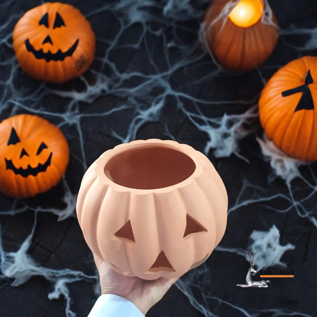 Tượng Gốm Đất Nung Hình Bí Ngô Halloween - Gốm Sứ Sân Vườn - Tượng Decor Sự Kiện, Lễ Hội Halloween
